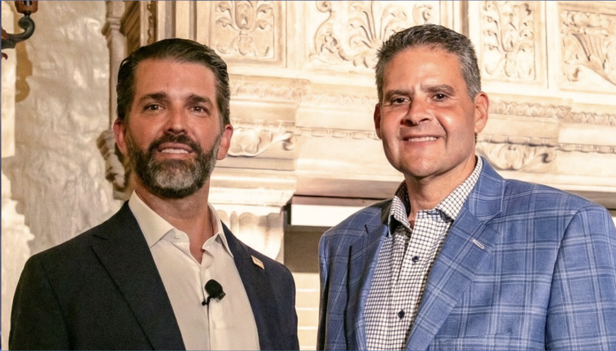 Dylan with Donald Trump Jr. at a private dinner near Mar-a-Lago